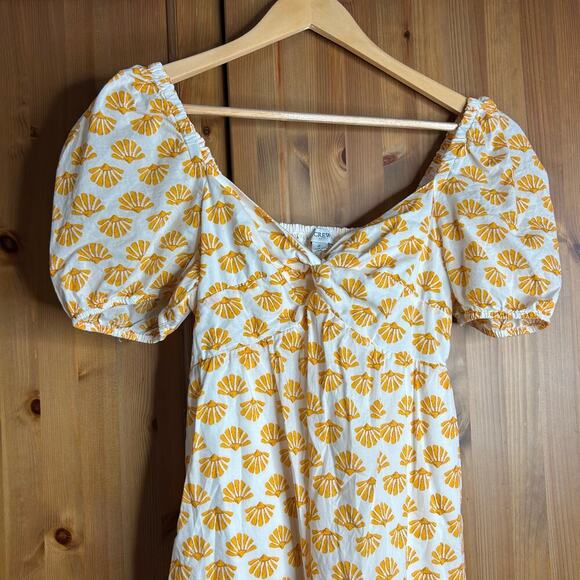 J. Crew Seashell Print Midi Dress Puff Sleeve Size 2 Orange White Resortwear - Picture 5 of 14